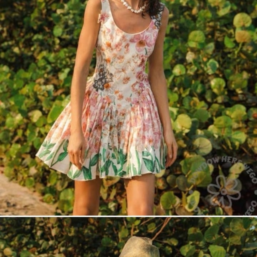 Agua Bendita Floral Mini Dress in Pink and Green